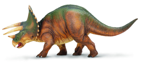 Triceratops, the "Three-Horned Face" Dinosaur was a plant eater who lived in Western North America more than 60 million years and grew to a length of 28 feet. Kids Dinosaur of the Month Club brings you this hand-painted, lead-free Triceratops measuring 8 inches long by 2 and 3/4 inches high. 